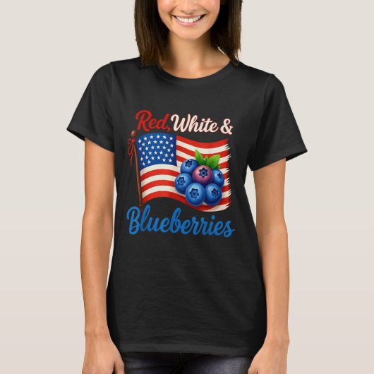 Red White Blueberries Funny Patriotic Usa Flag Vin T-shirt (Voorkant)