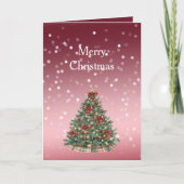 Red White Bokeh Dots Christmas Tree with Bows Kaart (Voorkant)