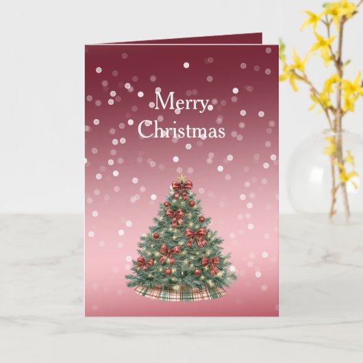 Red White Bokeh Dots Christmas Tree with Bows Kaart (Gele Bloem)