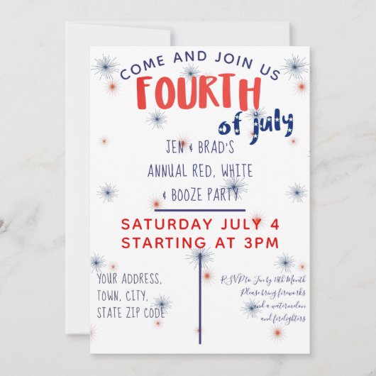 Red White & Booze Uitnodiging vierde juli (Voorkant)