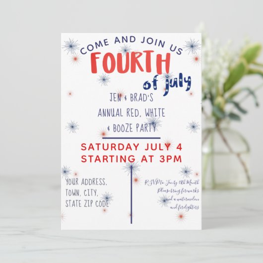 Red White & Booze Uitnodiging vierde juli (Staand voorkant)