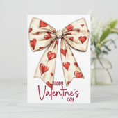 Red White Bow Happy Valentines Day Feestdagenkaart (Staand voorkant)