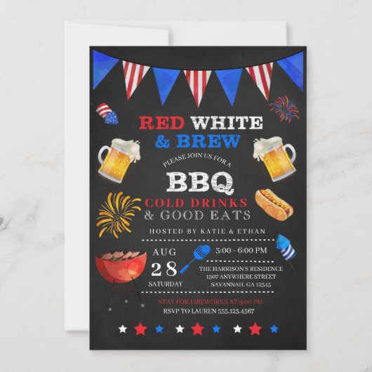 Red White & Brew 4 juillet BBQ Invitation (Devant)