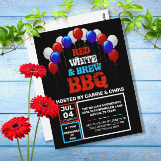 Red White & Brew BBQ 4e van juli partijuitnodiging Briefkaart