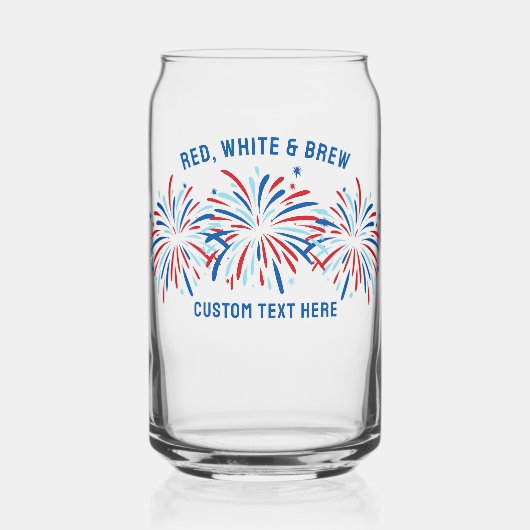 Red White & Brew Vuurwerk 4 juli Bier Blikvorm Glas (Voorkant)