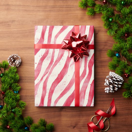 Red White Candy Cane Stripes Christmas Cadeaupapier (Feestdagen Geschenken)
