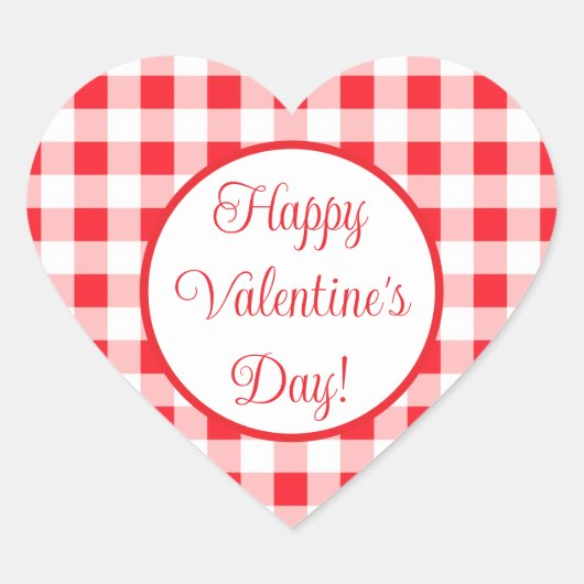 Red White Check Romantic Valentines Day Hart Sticker (Voorkant)
