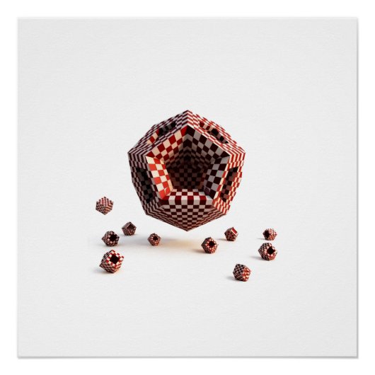 Red & White Checkerboard Geometric Objects Perfect Poster (Voorkant)