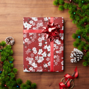 Red White Cherry Blossoms Floral Pattern Cadeaupapier