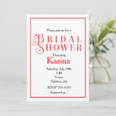 Red & White Chic Classy Bridal Douche Invitation (Debout devant)