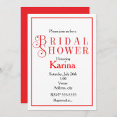 Red & White Chic Classy Bridal Douche Invitation (Devant / Derrière)