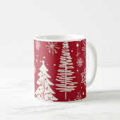 Red White Christmas Tree Snowflake Pattern  Koffiemok (Voorkant rechts)