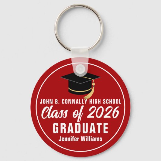 Red White Class of 2023 Personal Afstuderen Gift Sleutelhanger (Voorkant)
