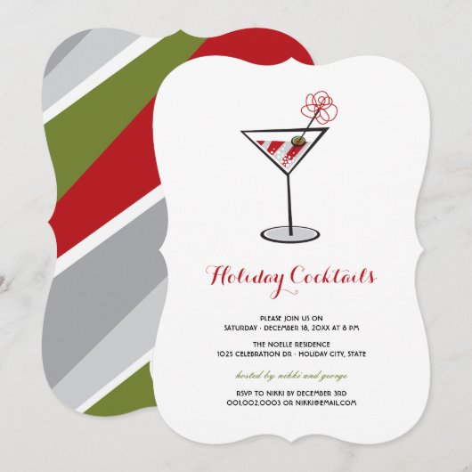 Red White Cocktail Martini Modern Holiday Party Kaart (Voorkant / Achterkant)