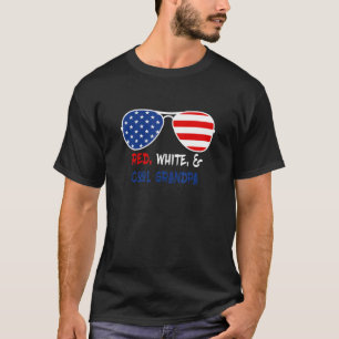 Red White & Cool Grandpa us Vlag Zonnebrillen Juli T-shirt