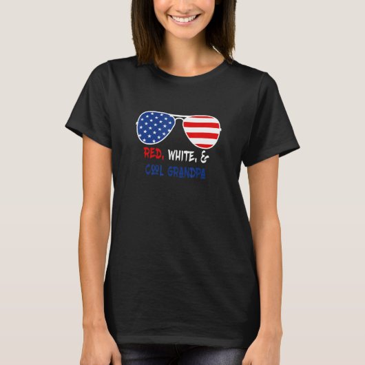 Red White & Cool Grandpa us Vlag Zonnebrillen Juli T-shirt (Voorkant)
