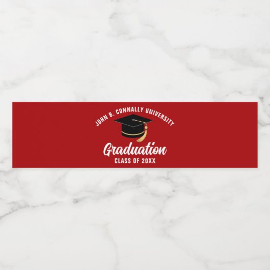Red White Custom School Afstudeerfeest Waterfles Etiket (Enkel label)