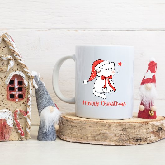 Red & White Cute Cat Custom Name Merry Christmas  Koffiemok
