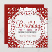Red White digi-Lace Party Anniversaire Invitation (Devant / Derrière)