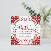 Red White digi-Lace Party Anniversaire Invitation (Debout devant)