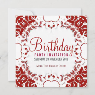 Red White digi-Lace Party of Birthday Invitation Kaart