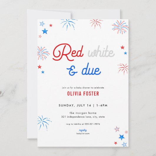 Red White & Due 4 juli Baby shower Uitnodiging (Voorkant)
