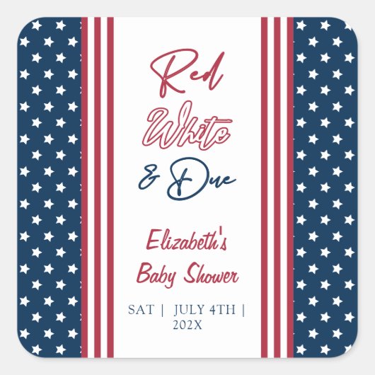 Red White & Due 4 juli Baby shower Vierkante Sticker (Voorkant)