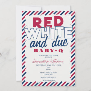 Red White & Due 4th of July BABY-Q BBQ Baby shower Kaart