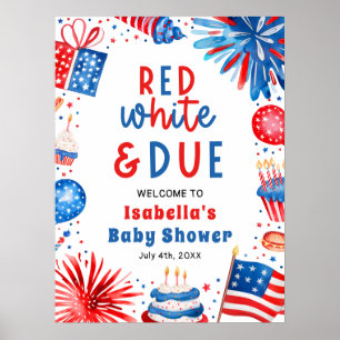 Red White & Due Genderneutraal Baby shower Welkom Poster