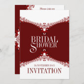 Red White Elegant dentelle nuptiale Invitations (Devant / Derrière)