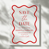 Red White Elegant Wavy Border Wedding Save The Date