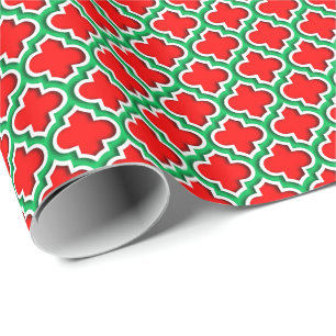 Red White Emerald Green Moroccan Quatrefoil #5DS Cadeaupapier