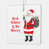 Red White en Be Merry Santa White Wine Custom Keramisch Ornament (Links)