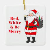 Red White en Be Merry Santa White Wine Custom Keramisch Ornament (Voorkant)