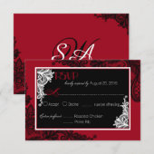 Red White en Black Lace Elegant RSVP-kaart RSVP Kaartje (Voorkant / Achterkant)