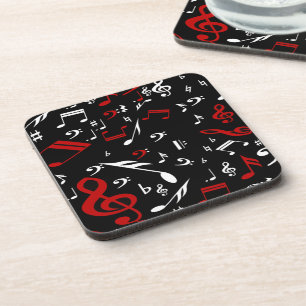 Red White en Black Musical Notes Bier Onderzetter
