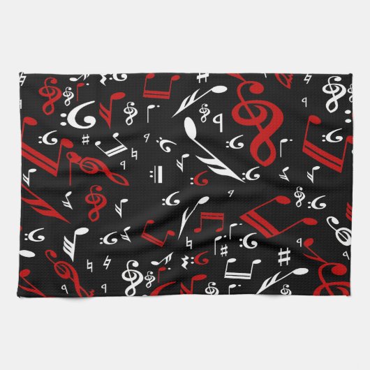Red White en Black Musical Notes Theedoek (Horizontaal)