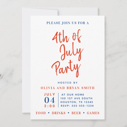 Red White en Blue, 4 juli, partijuitnodiging Kaart (Voorkant)