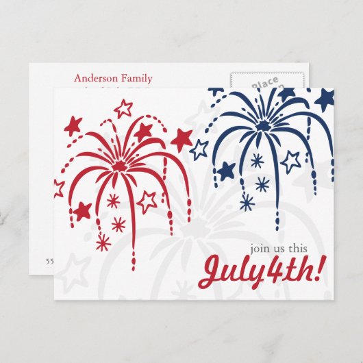 Red White en Blue Fireworks, 4 juli Briefkaarten (Voorkant / Achterkant)