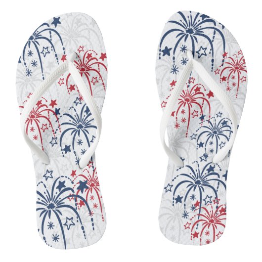 Red White en Blue Fireworks & Stars 4 juli Teenslippers (Voetbed)