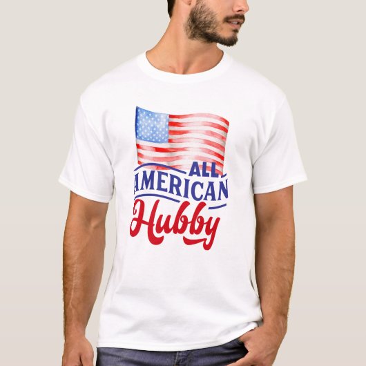 Red white en blue floral All American Hubby T-shirt (Voorkant)