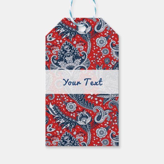 Red White en Blue Floral Paisley Bohemian Boho Cadeaulabel (Voorkant)