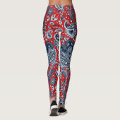 Red White en Blue Floral Paisley Bohemian Boho Leggings (Achterkant)
