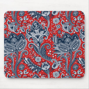 Red White en Blue Floral Paisley Bohemian Boho Muismat