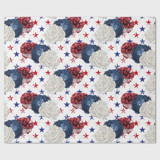 Red, White en Blue Floral USA Pattern Cadeaupapier (Vlak)