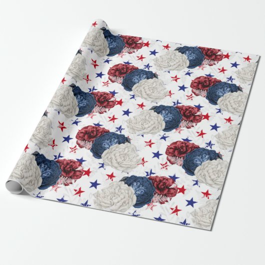 Red, White en Blue Floral USA Pattern Cadeaupapier (Uitgerold)