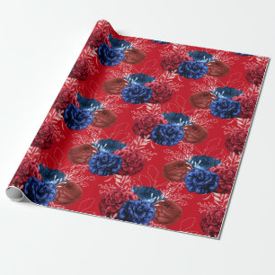 Red, White en Blue Floral USA Pattern Cadeaupapier