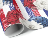 Red, White en Blue Floral USA Pattern Cadeaupapier (Rol Hoek)