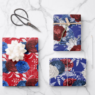 Red, White en Blue Floral USA Pattern Inpakpapier Vel