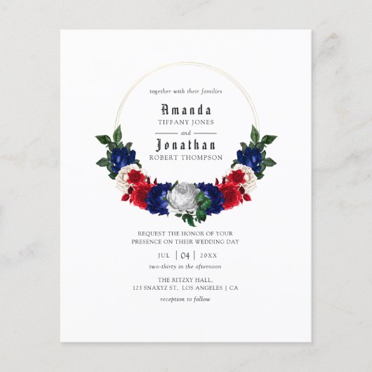 Red White en Blue Fourth of Juli Wedding Invite Flyer (Voorkant)